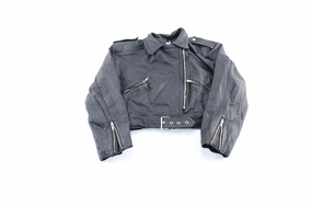 Outdoor Style Insulation Power Women's Vintage Black Leather Zip Up Jacket