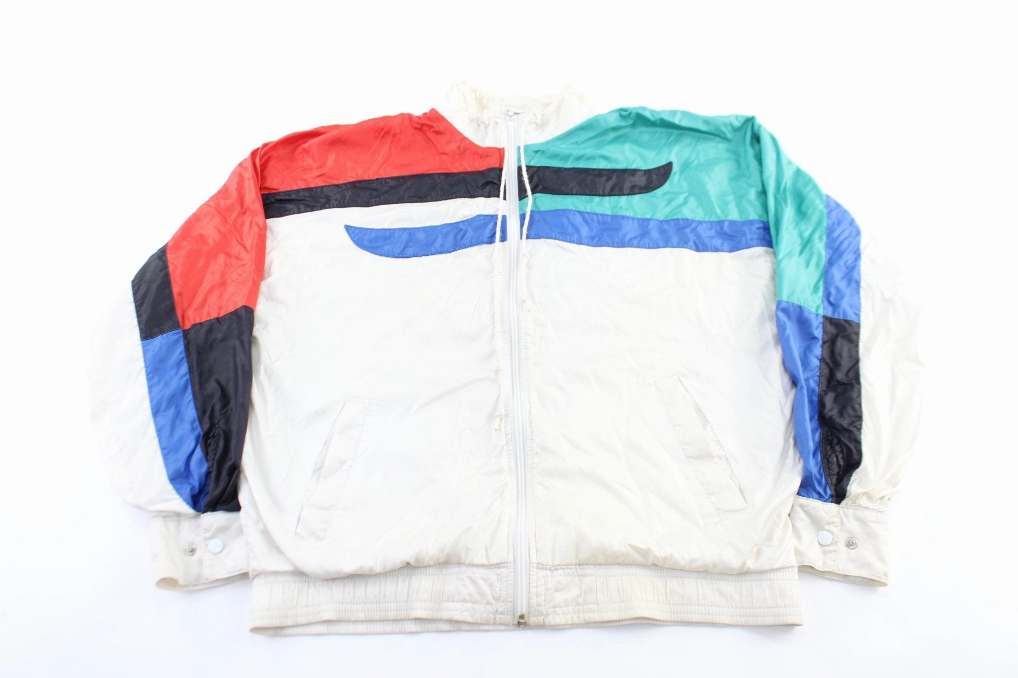 Adjustable Waist Tabs Cowboy 80's Adidas Embroidered Logo Colorful Zip Up Jacket