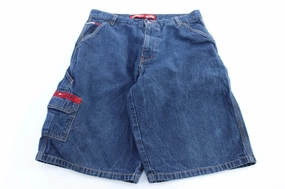 Y2K Tommy Hilfiger Logo Patch Dark Denim Shorts Cropped hem