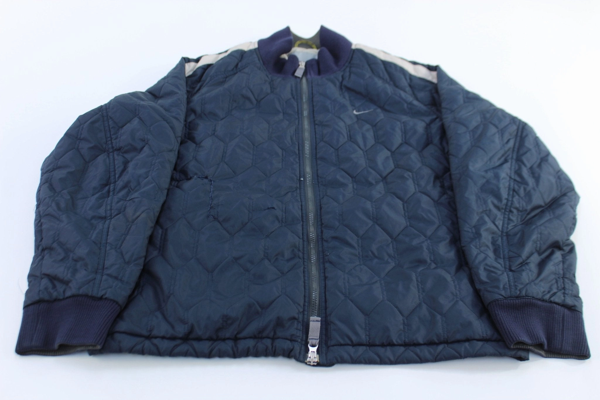 2000's Nike Embroidered Logo Blue Quilted Zip Up Jacket Fashionable Shield