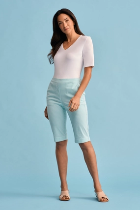 Breath Flex Casual Comfort Seersucker Stripe Short - Turquoise Stripe