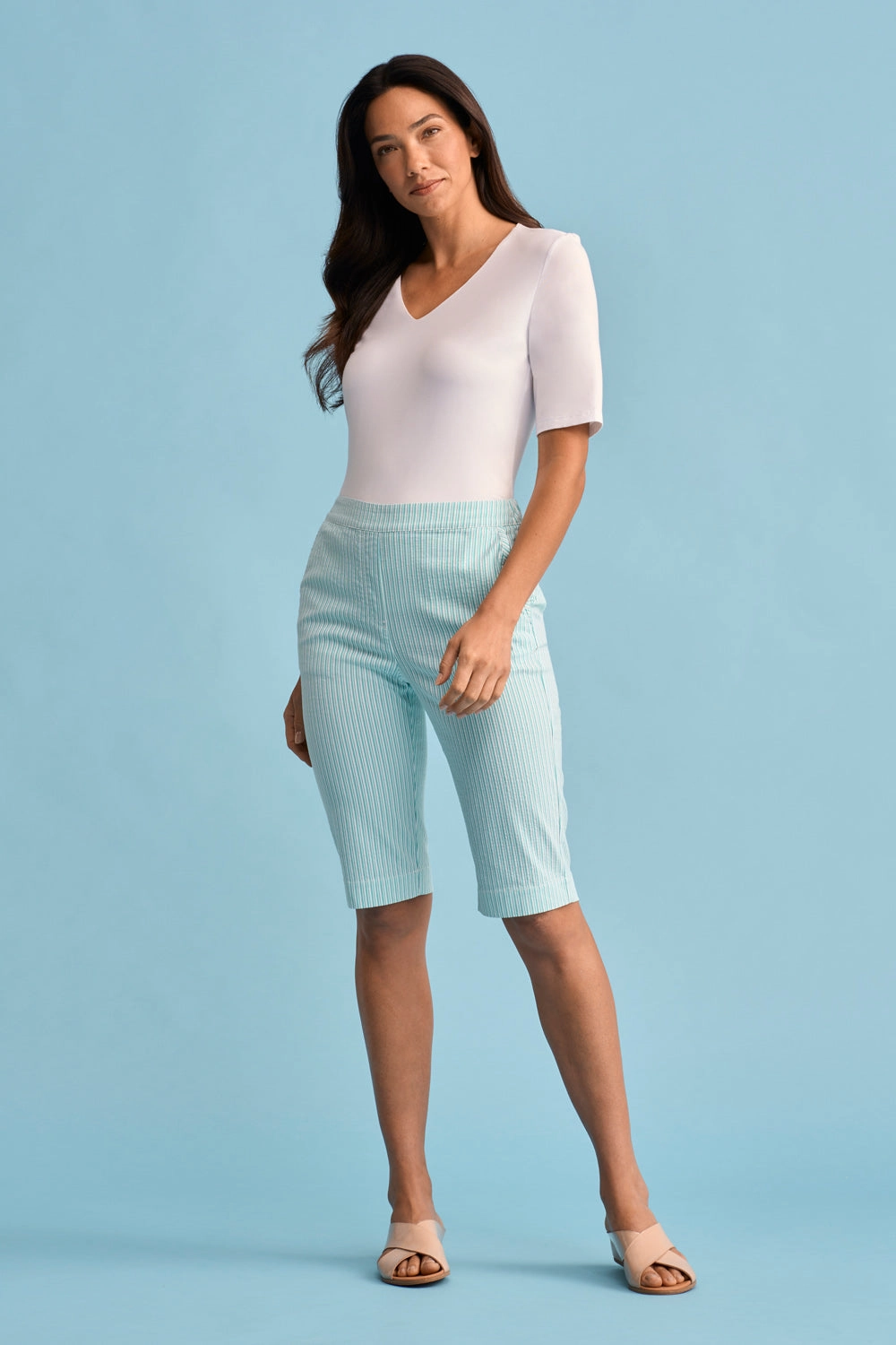 Breath Flex Casual Comfort Seersucker Stripe Short - Turquoise Stripe