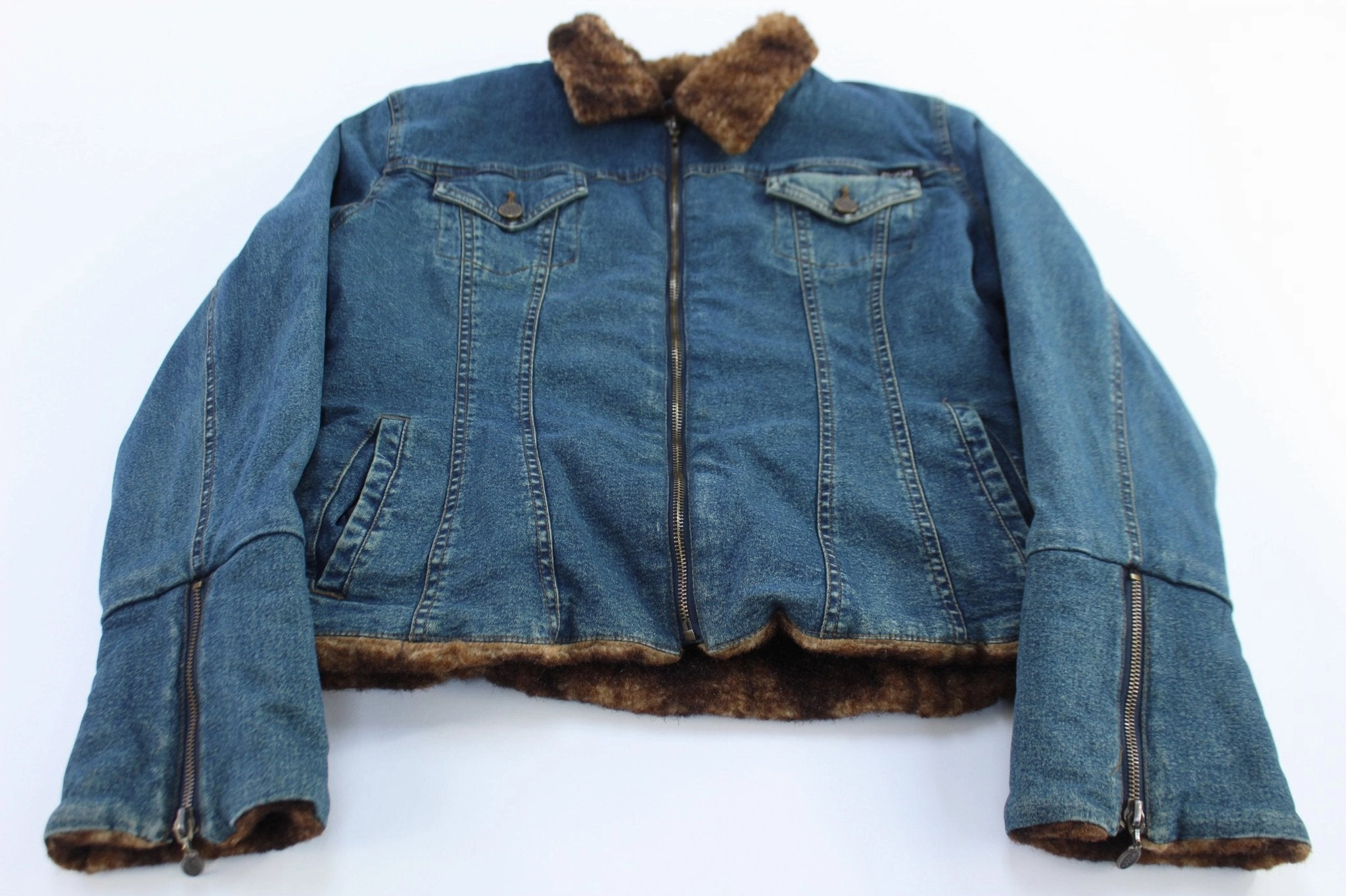 Women's Vintage Mudd Faux Fur Lined Denim Jacket Layer Versatility Quick Dry Coating