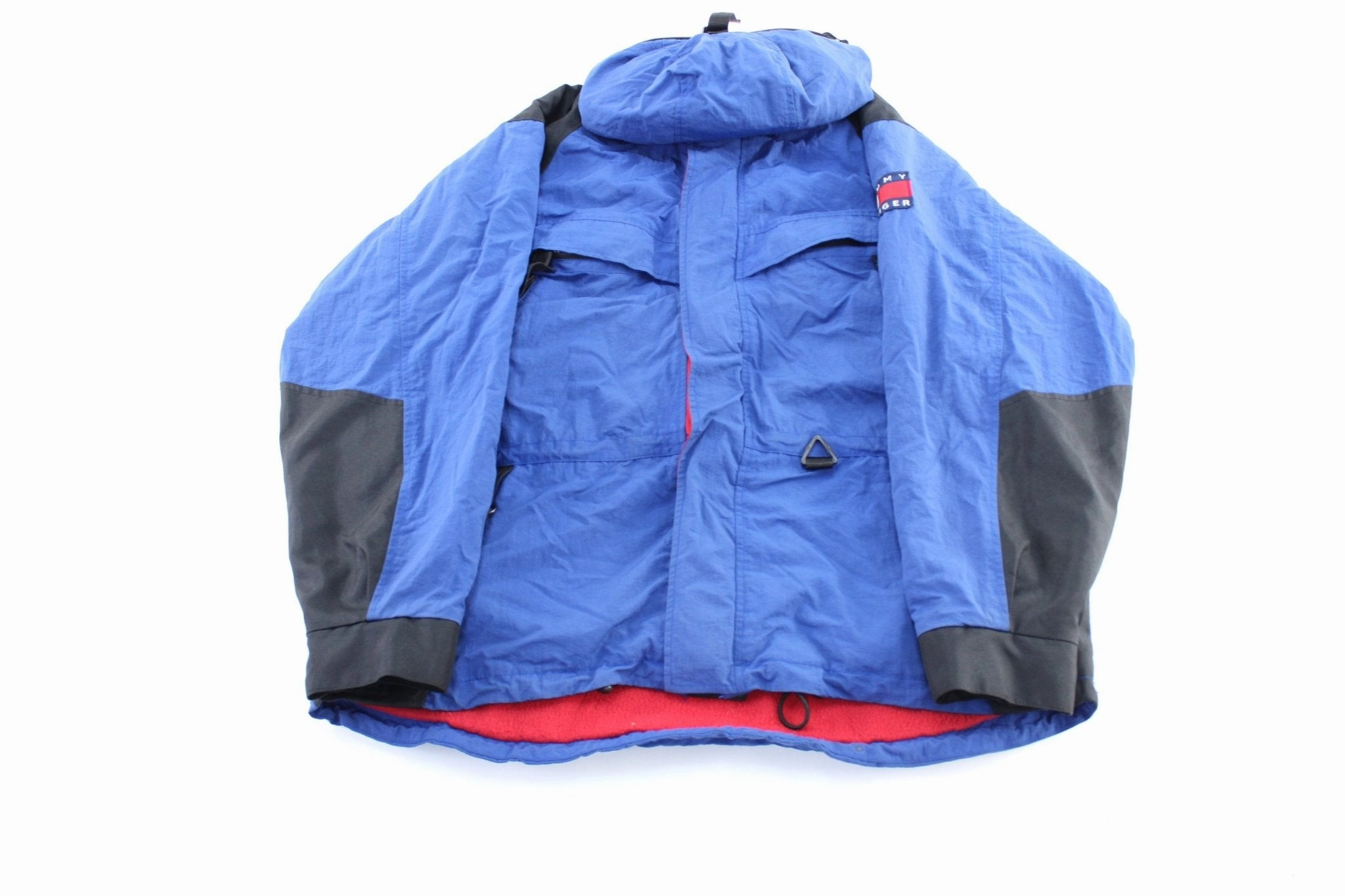 90's Tommy Hilfiger Logo Patch Black & Blue Zip Up Jacket Core Utility birthday celebration