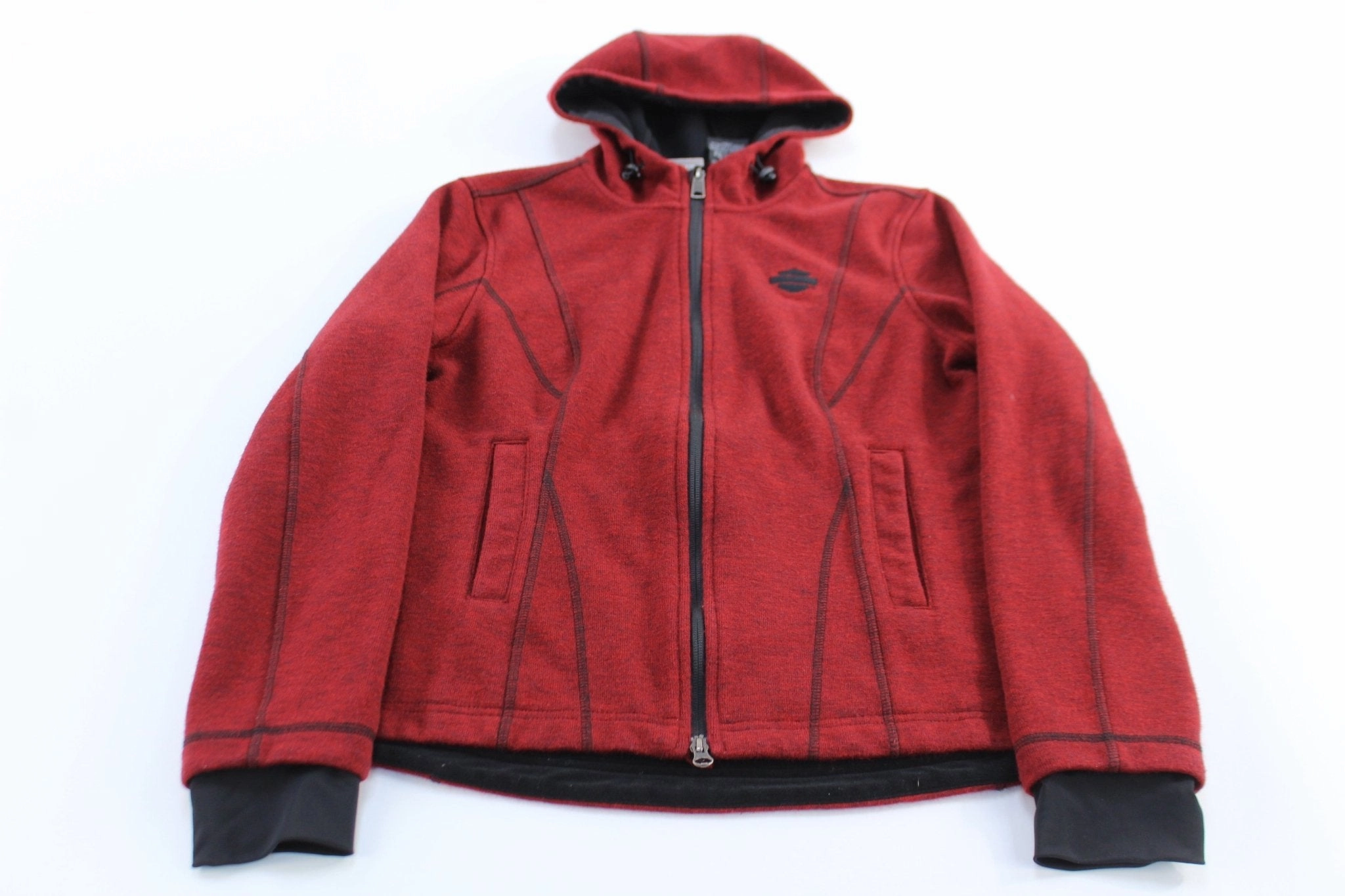 Women's Harley Davidson Motorcycles Red & Black Zip Up Hoodie Weather Resistant Coating Daily Fit