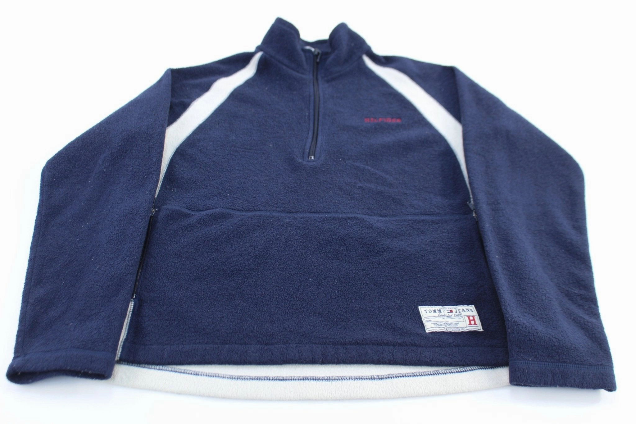 office workers AntiStaticLining Tommy Jeans Embroidered Hilfiger Logo Blue & White Fleece Pullover