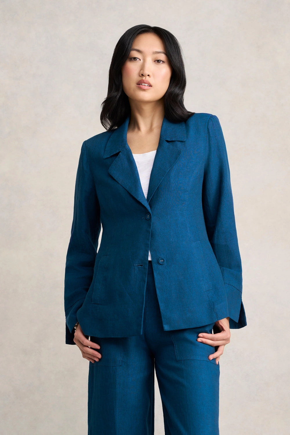 Stylish Layer Trendy Feel French Linen Jacket - Navy Delave