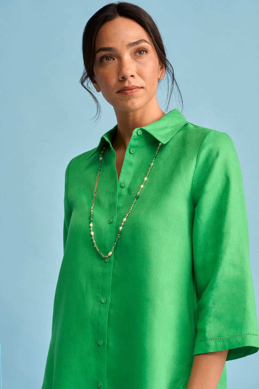 French Linen Shirt - Vibrant Green AdjustableCuffs