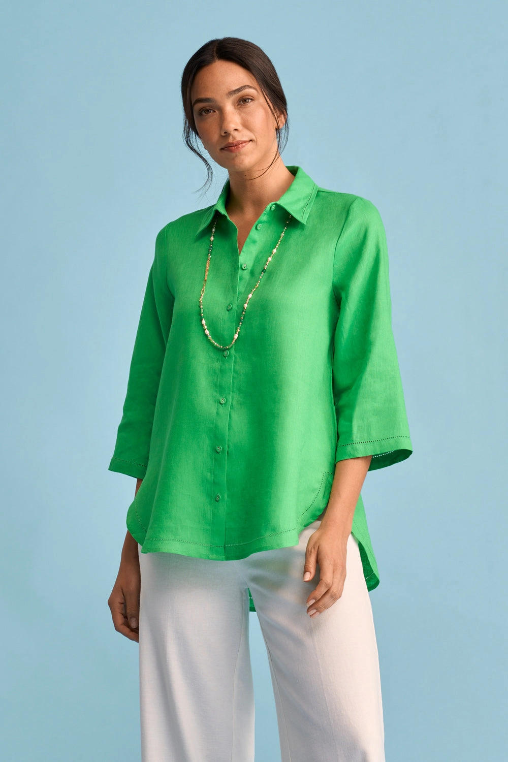 French Linen Shirt - Vibrant Green LowProfileDesign Winter Fashion