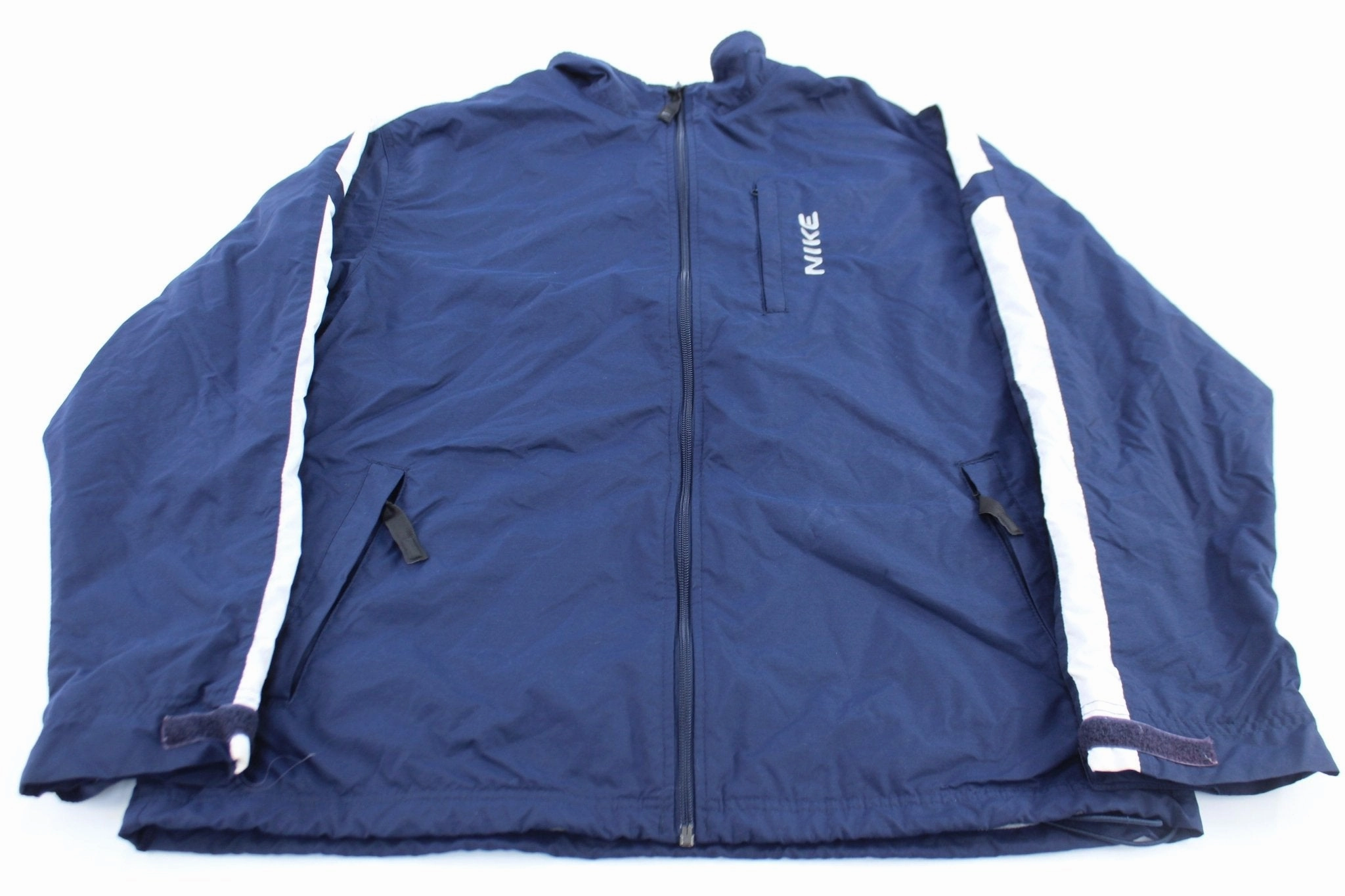 Benchmark 2000's Nike Embroidered Logo Blue & White Striped Zip Up Jacket