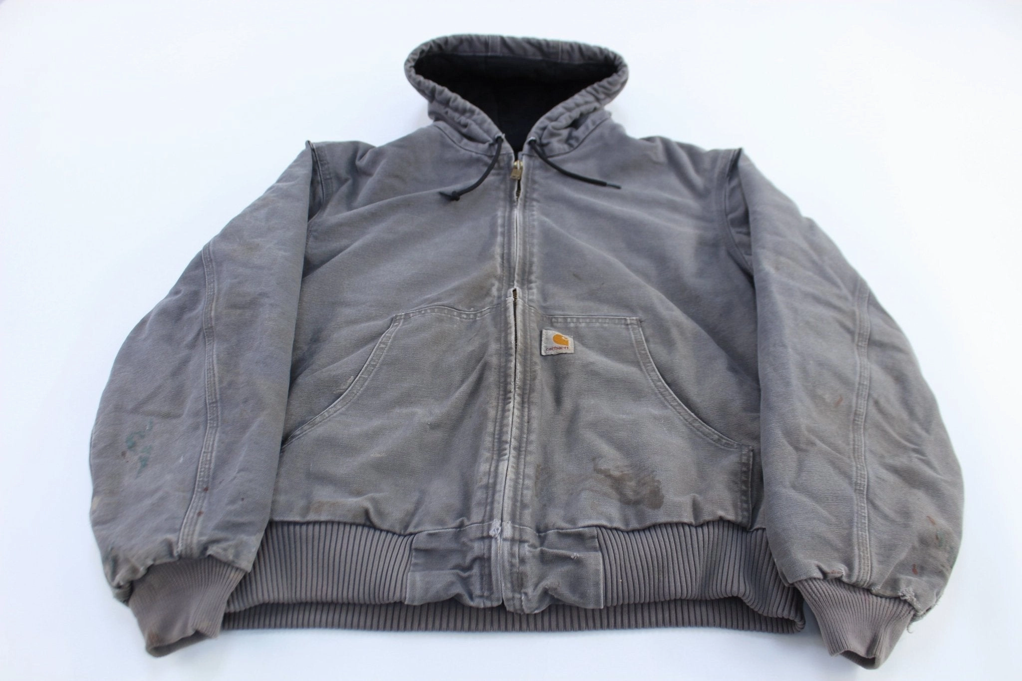 Carhartt Logo Patch Grey Full Zip Hooded Jacket Brand Name