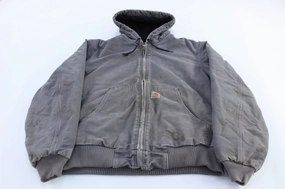 Carhartt Logo Patch Grey Full Zip Hooded Jacket Brand Name