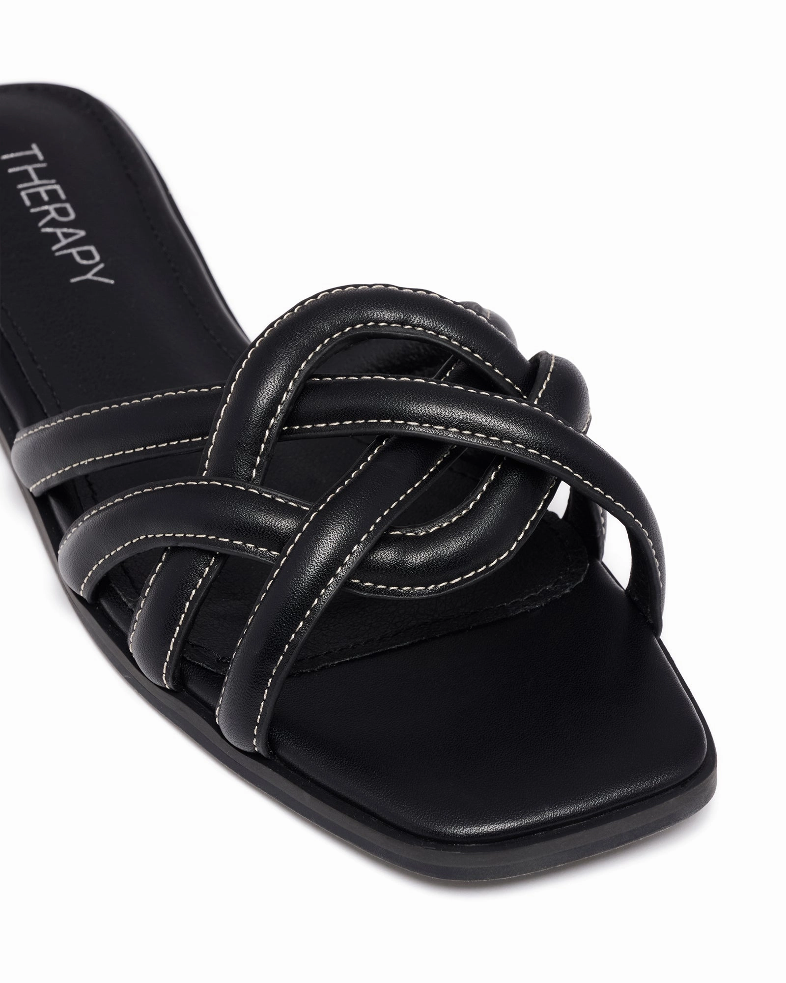 Double Layer Strap Reinforcement Gabrielle Flat Sandal Black Burnished