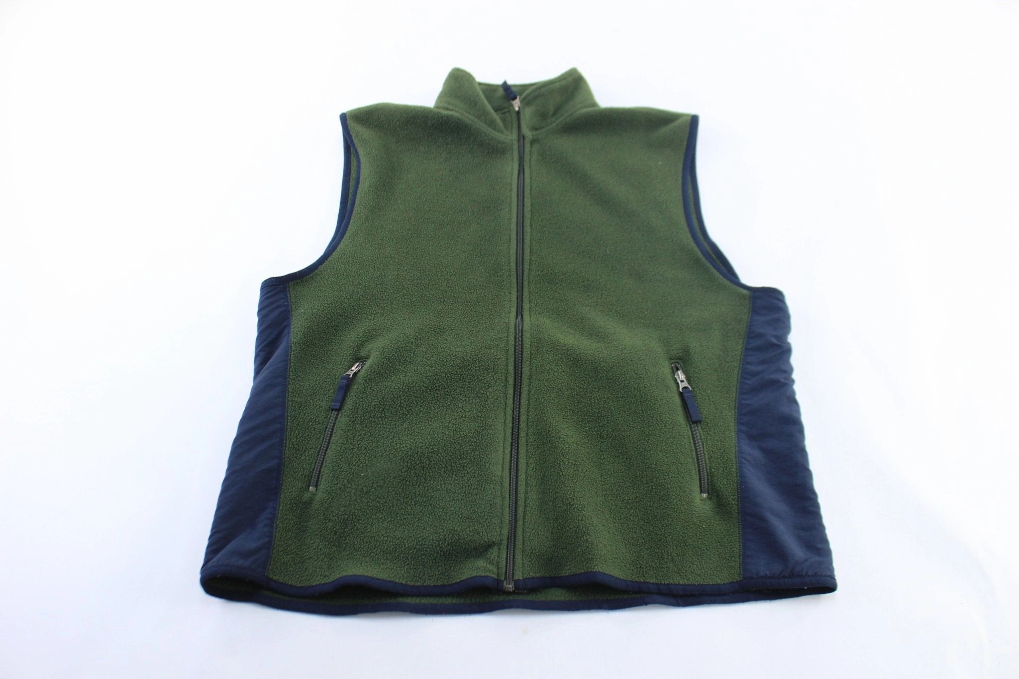 Gap Blue & Green Fleece Zip Up Vest Compression Strap Adjustment Liability