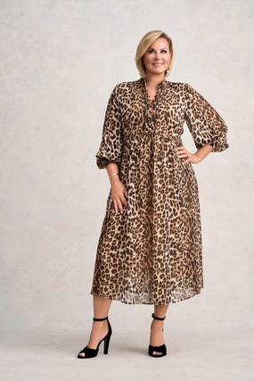 Georgette Print Dress - Leopard Print Chic Fit Wear