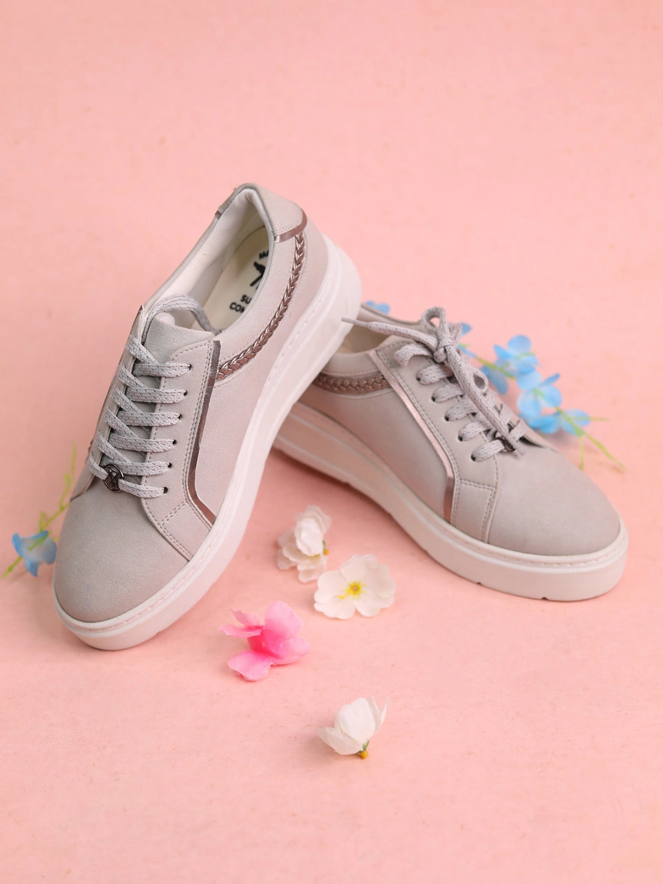 Kelsey Gun Metal Sneakers Perforated Tongue Design Full Flexibility