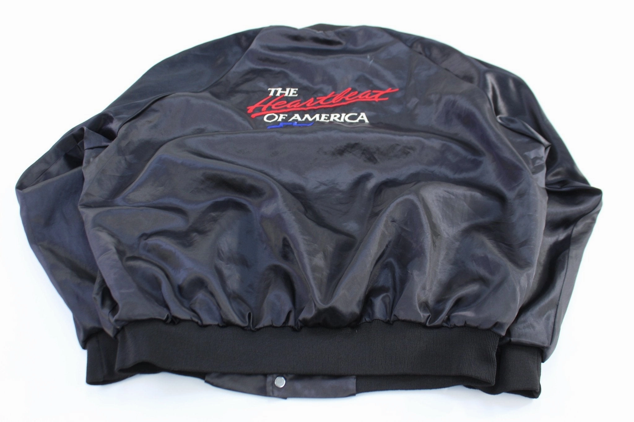 80's The Heartbeat of America Satin Bomber Jacket Double Layered Edging Promulgate
