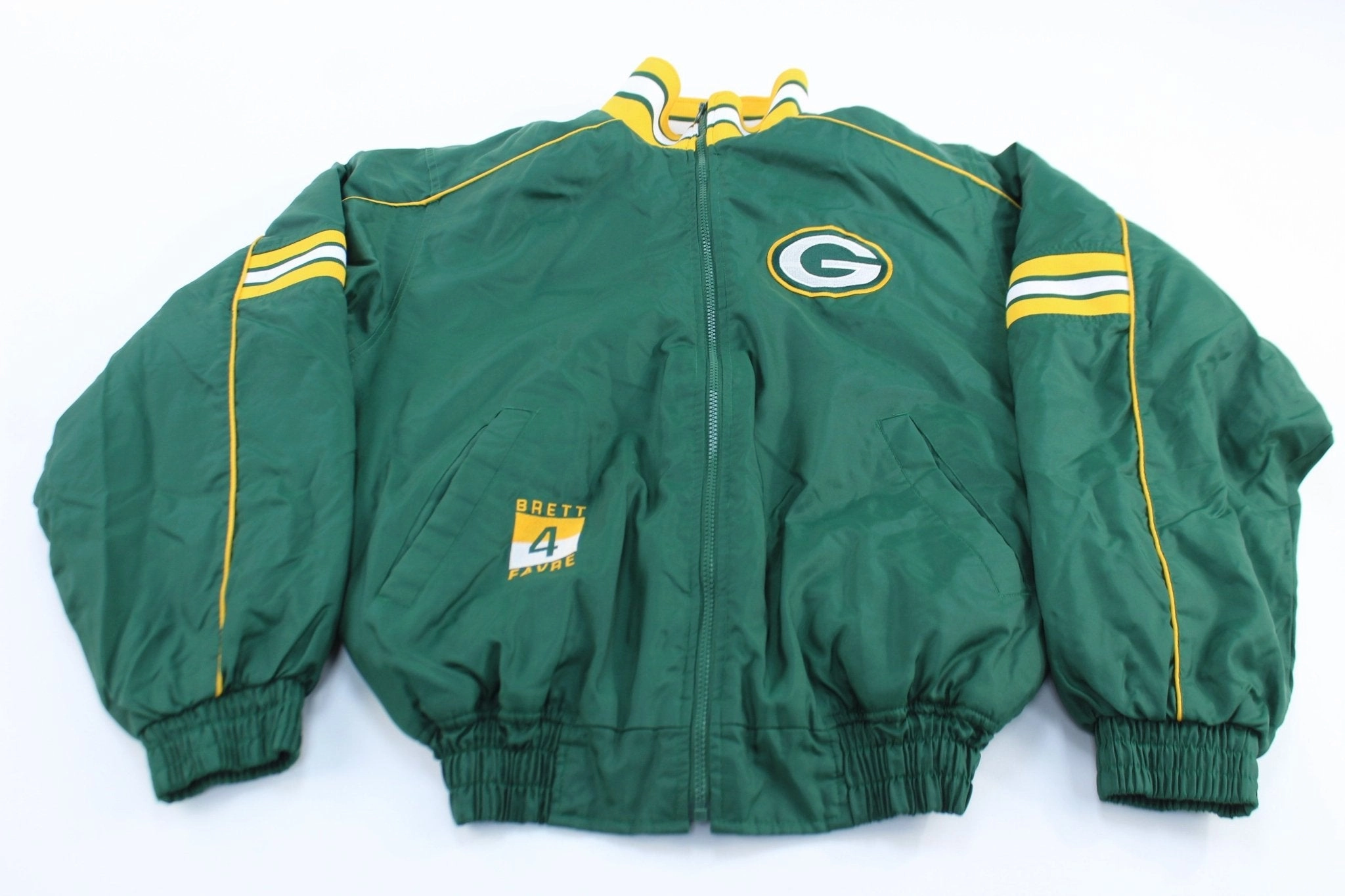 Green Bay Packers Brett Favre Embroidered Zip Up Jacket Airy Warmth