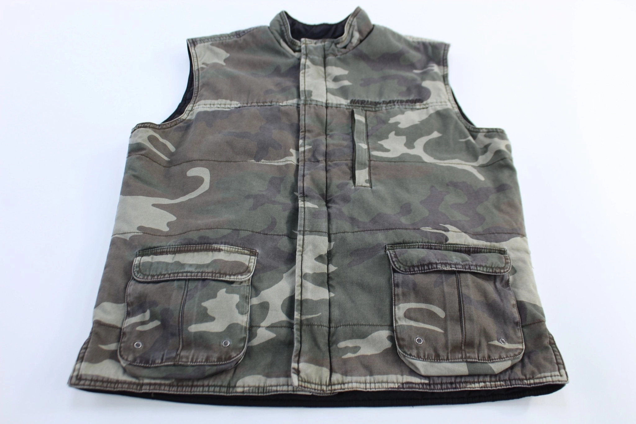 Wool Urban Harley Davidson Motorcycles Reversible Camo Zip Up Vest