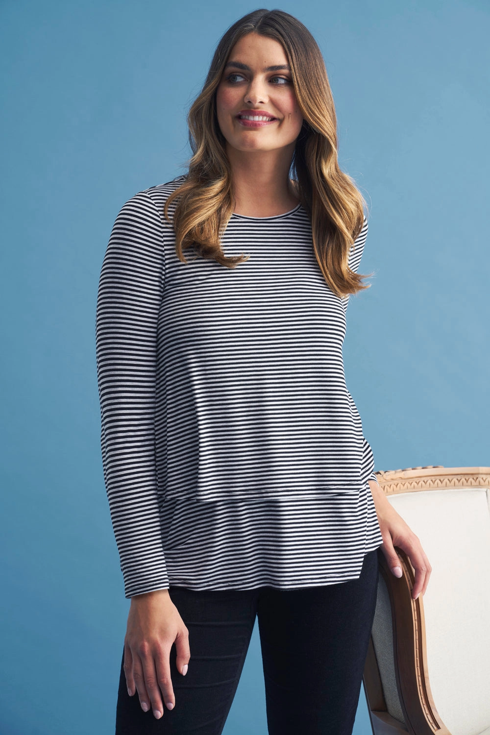 Long Sleeve Layered Tee - Black & Grey Stripe AntiStaticFabric