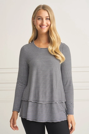 HighStretch 3D Spacer Fabric Long Sleeve Layered Tee - Black & Grey Stripe