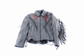 challenge Women's Black Fringed Leather Zip Up Jacket