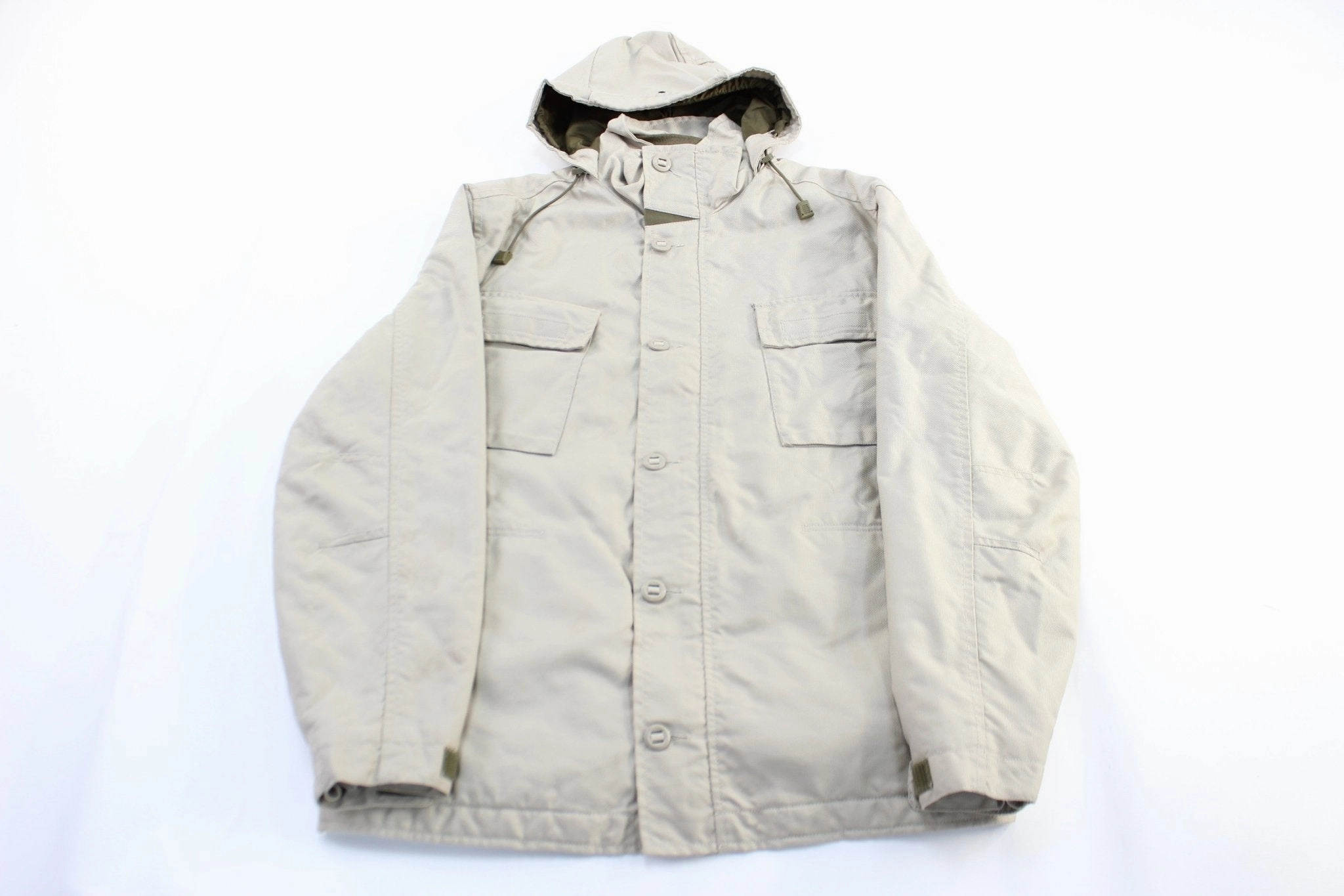 Vintage Gap Beige Utility Hooded Zip Up Jacket Multi Pocket Style All-Weather Wear