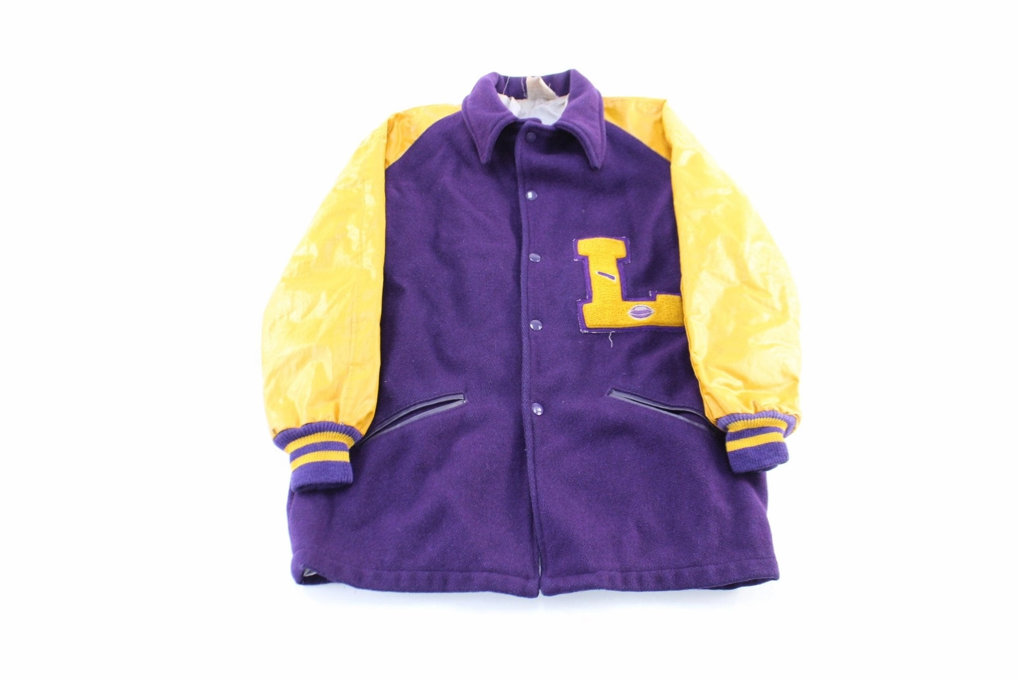 80's Purple & Gold Leather Varsity Jacket Active Jacket