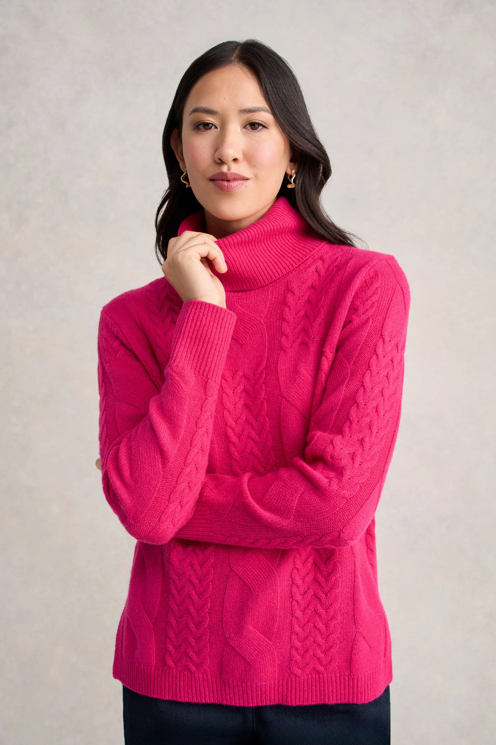 Roll Neck Cable Knit - Hot Pink Grab And Go