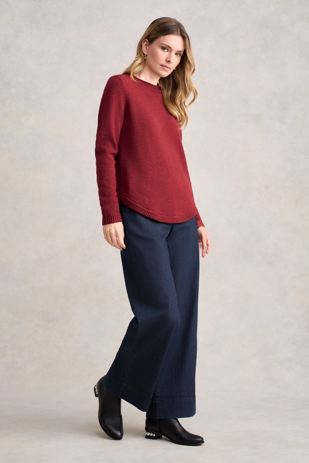 Layered Collar Option Lived In Merino Crew Neck Jumper - Scarlet Marle