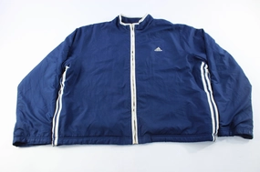 suitable for rainy days Youth Adidas Embroidered Logo Navy Blue & White Striped Jacket