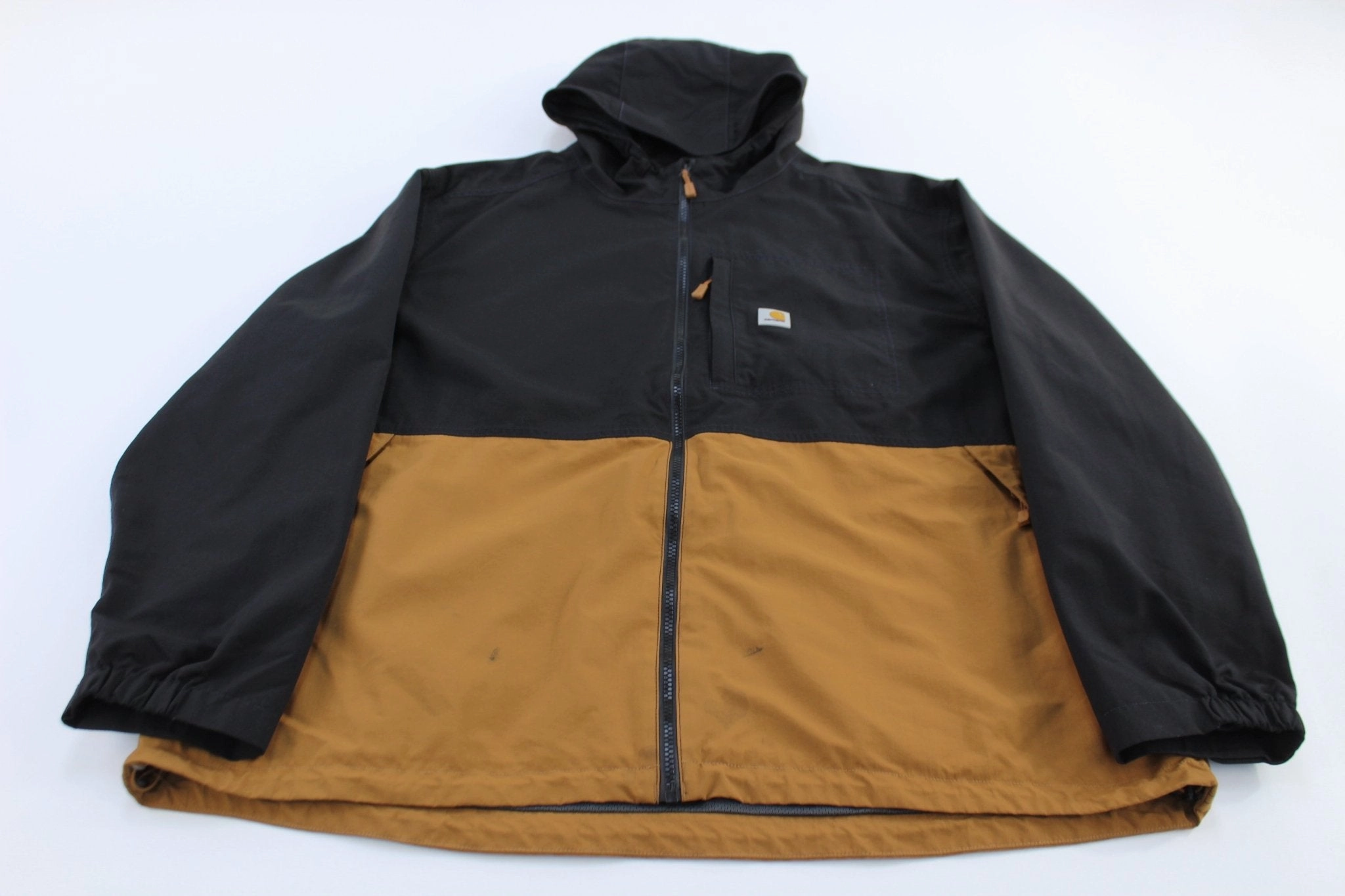 Carhartt Logo Patch Black & Brown Storm Defender Zip Up Jacket Wind-Resistant Protection Youth