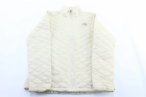 Women's The North Face Embroidered Logo Cream Quilted Jacket flight travel