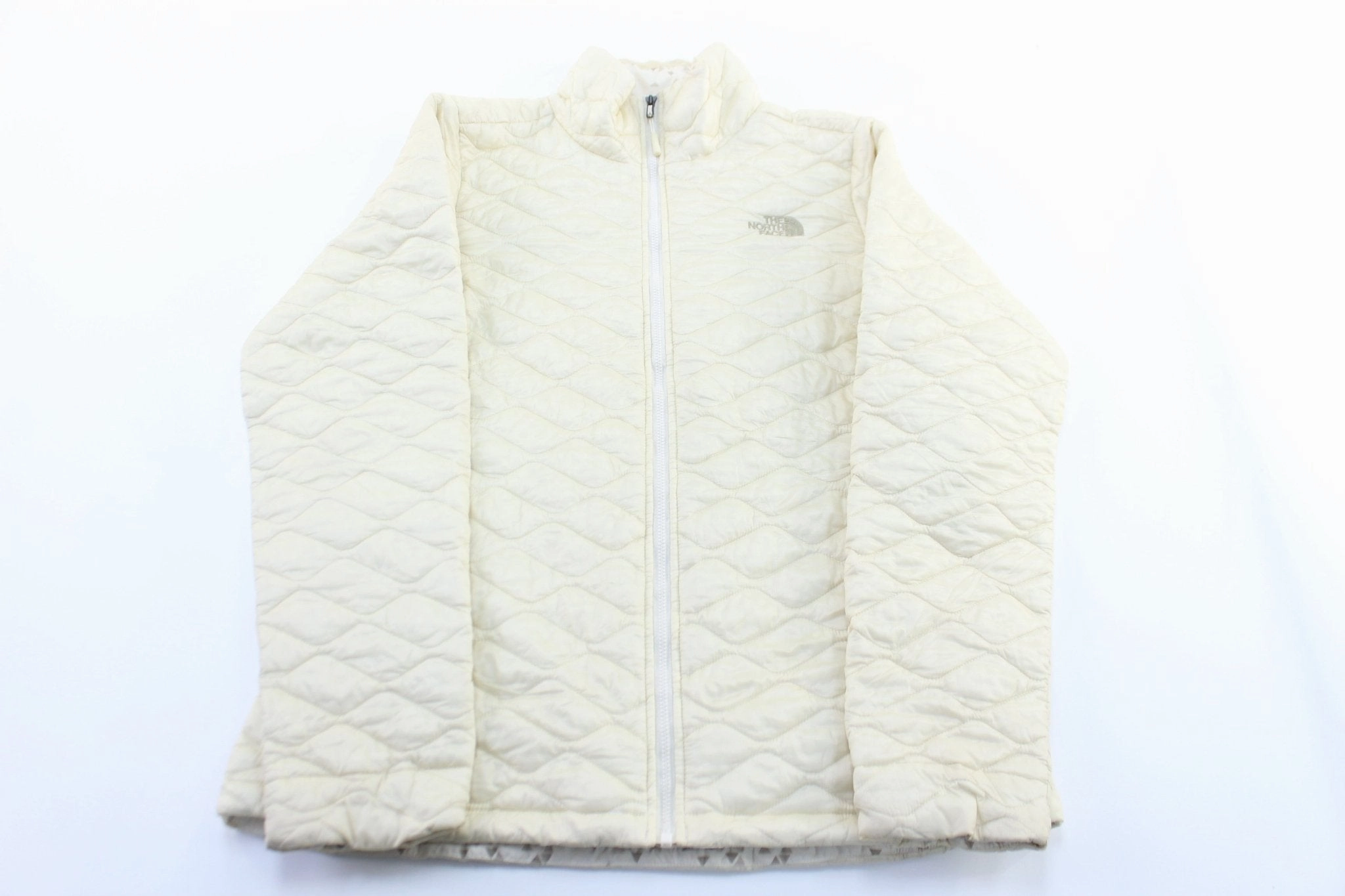 Women's The North Face Embroidered Logo Cream Quilted Jacket flight travel