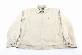 impulse buy Describe Tommy Hilfiger Embroidered Logo Tan Zip Up Jacket