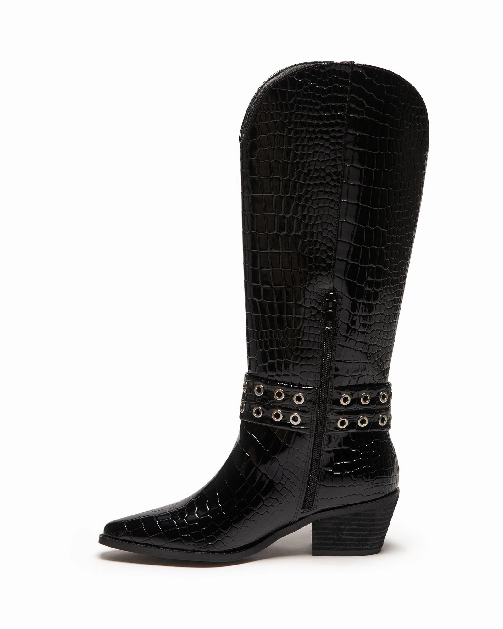 Anti Abrasion Maiden Cowboy Boot Black Patent Croc