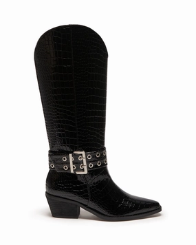 Maiden Cowboy Boot Black Patent Croc Soft Interior