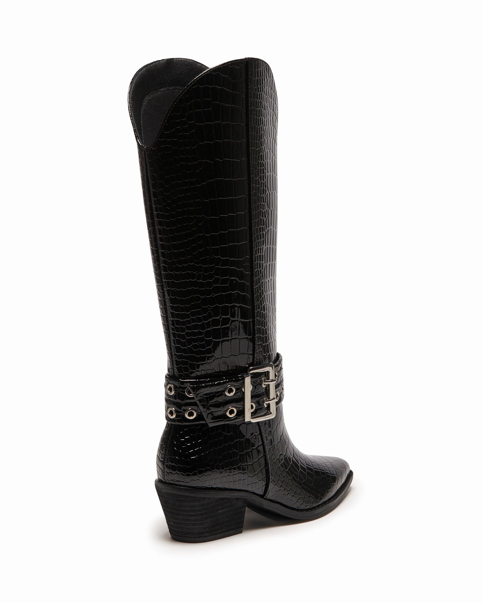 Long Last Maiden Cowboy Boot Black Patent Croc