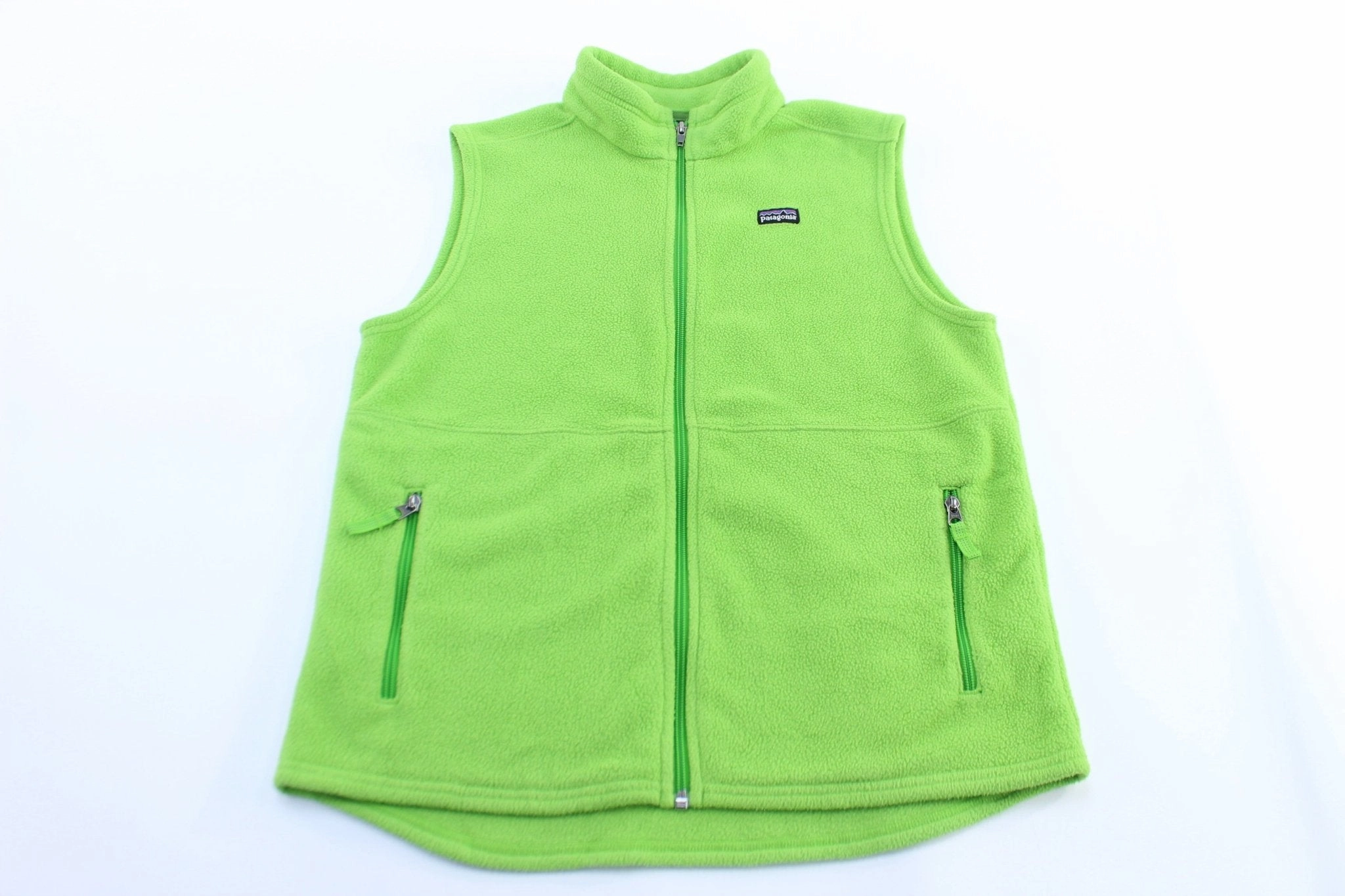 Kids Patagonia Logo Patch Green Fleece Zip Up Vest Insulated Jacket Cologne