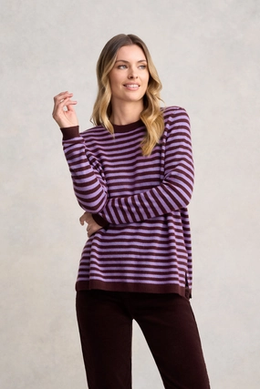 Cashmere Blend Crew Neck Jumper - Violet Stripe Circular Knit Technique StaticFree Material