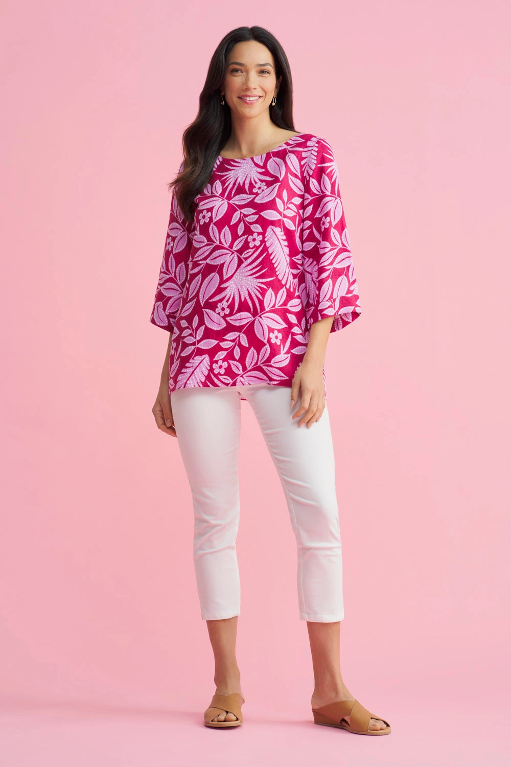 French Linen Button Detail Top - Holiday Print EthicallySourced