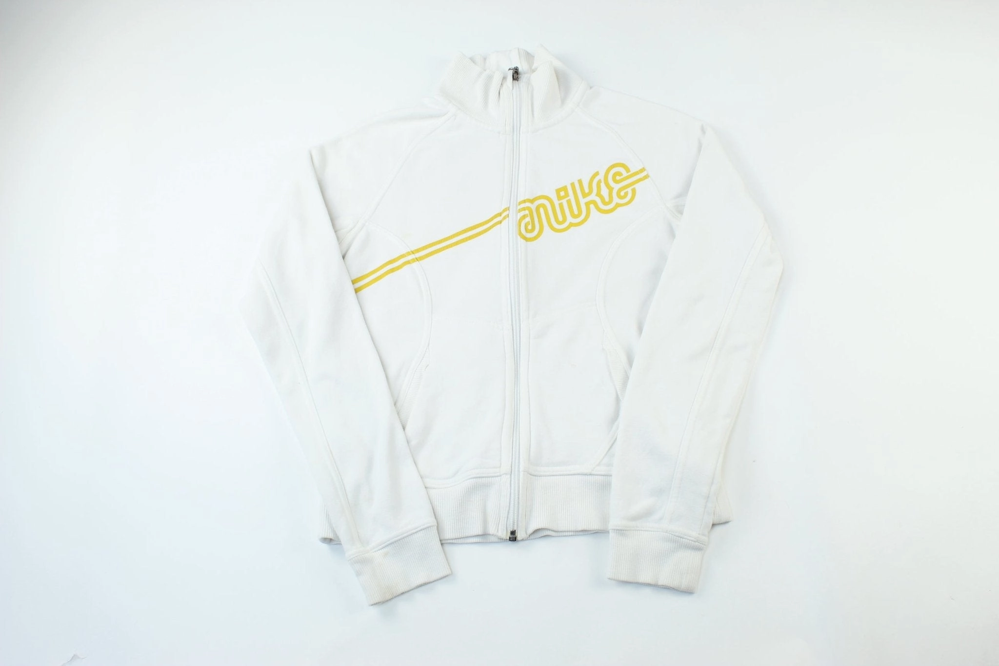 Non Chafing Edges Women's Nike Logo White & Yellow Zip Up Jacket