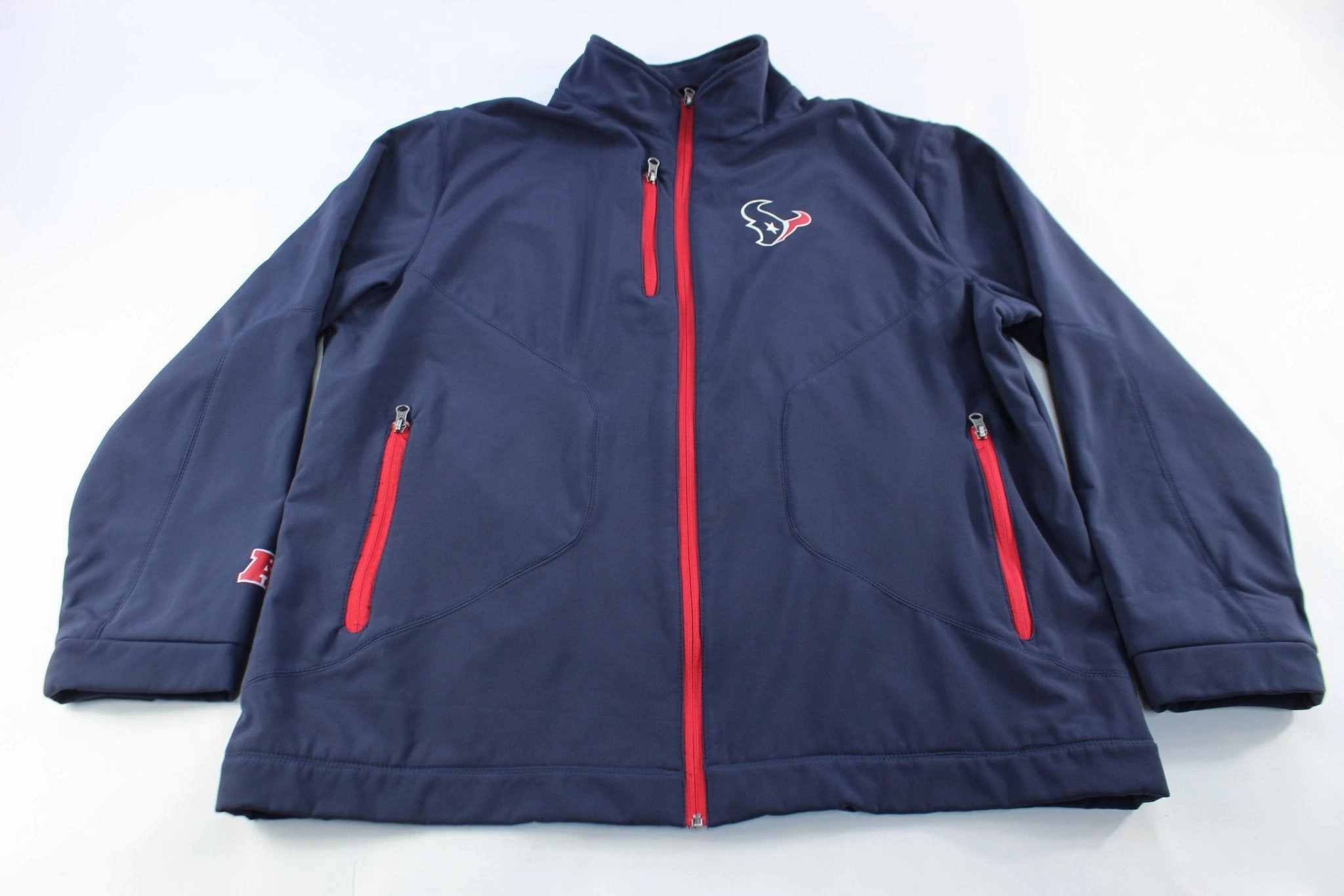 NFL Houston Texans Navy Blue & Red Zip Up Jacket WindproofConstruction Men's