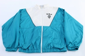 full-zip Women's 80's Adidas Logo Aqua & White Windbreaker Jacket