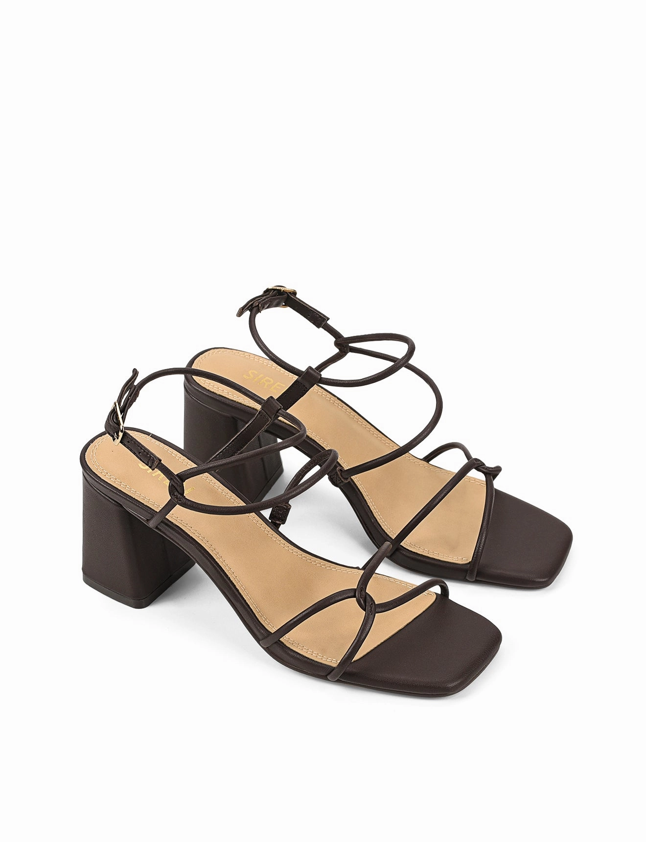 Strike Strappy Block Heels - Chocolate Brown Leather Beach Walk Rubber Sole