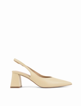 Padded collar Yankee Slingback Block Heel - Custard Yellow Leather
