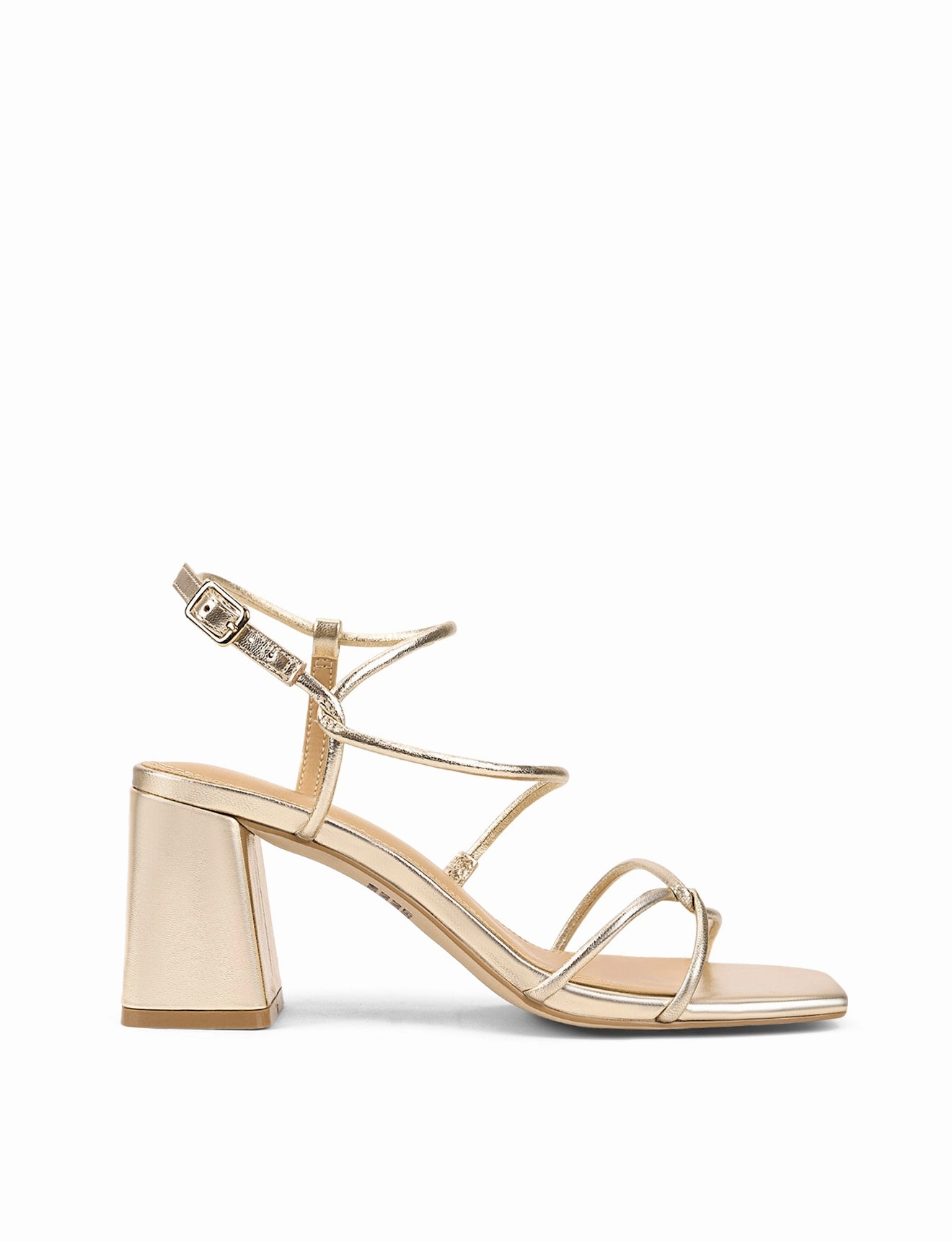 Strike Strappy Block Heels - Gold Metallic Leather Stay Day Snack Run