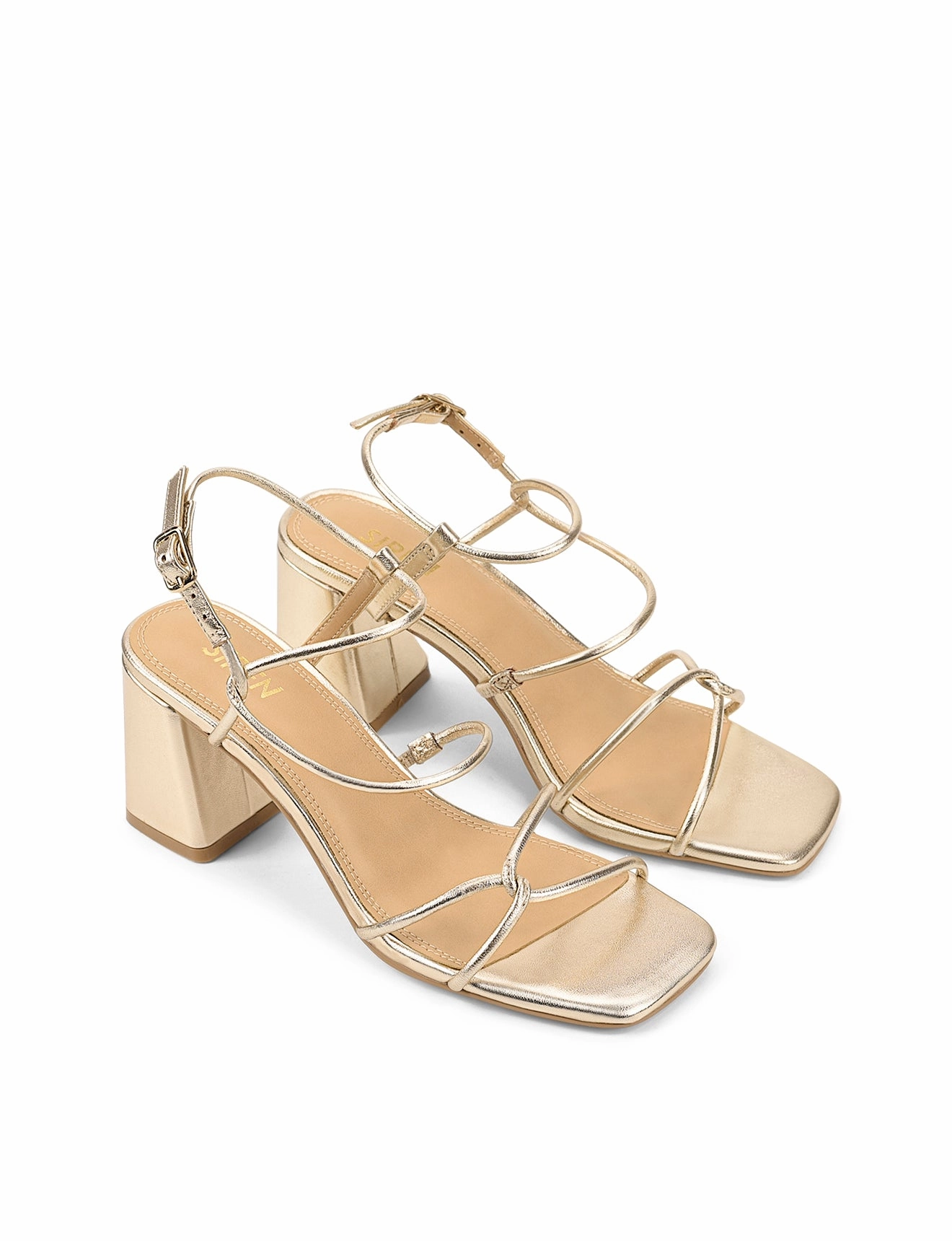 Strike Strappy Block Heels - Gold Metallic Leather Style Staple Climb Step