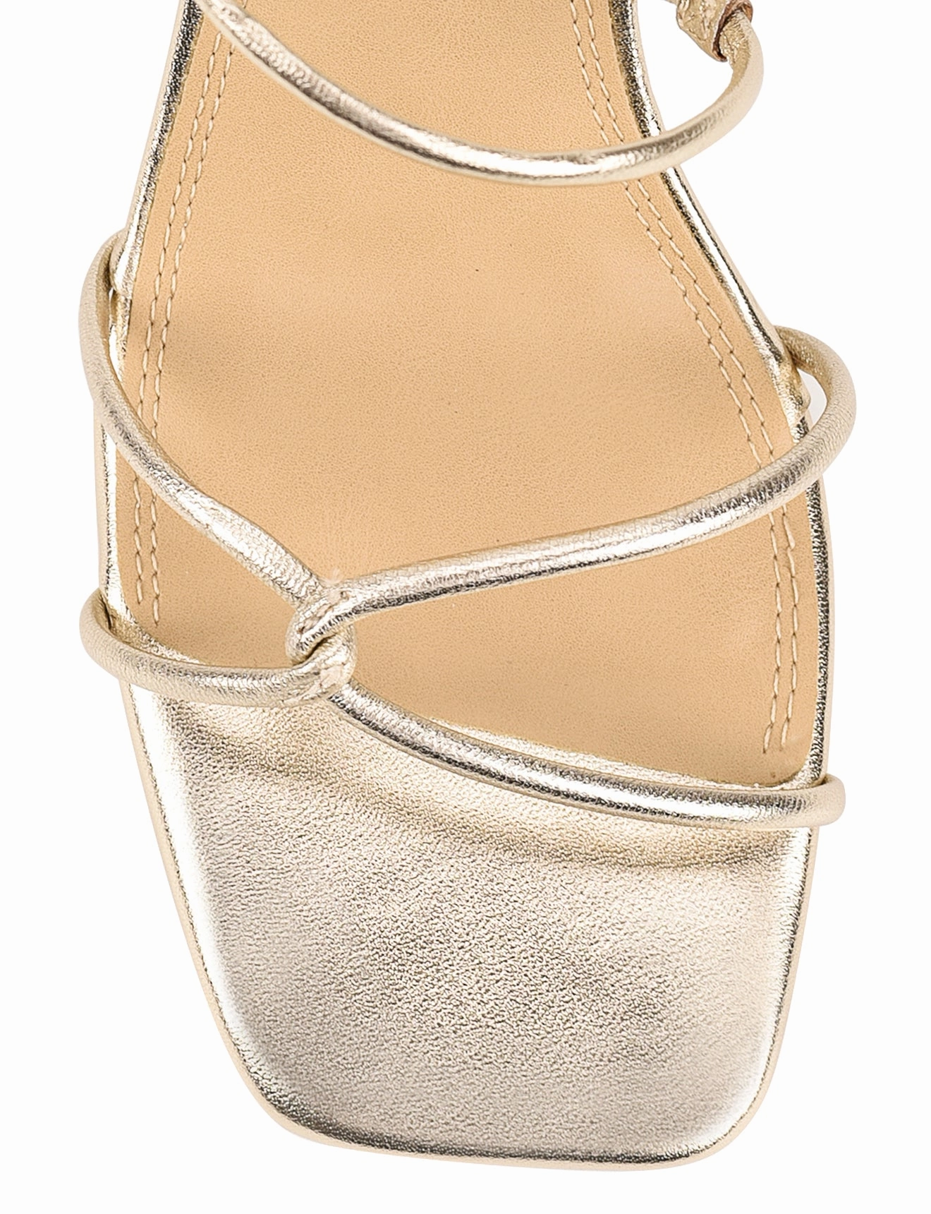 Wide toe box Turn Step Strike Strappy Block Heels - Gold Metallic Leather