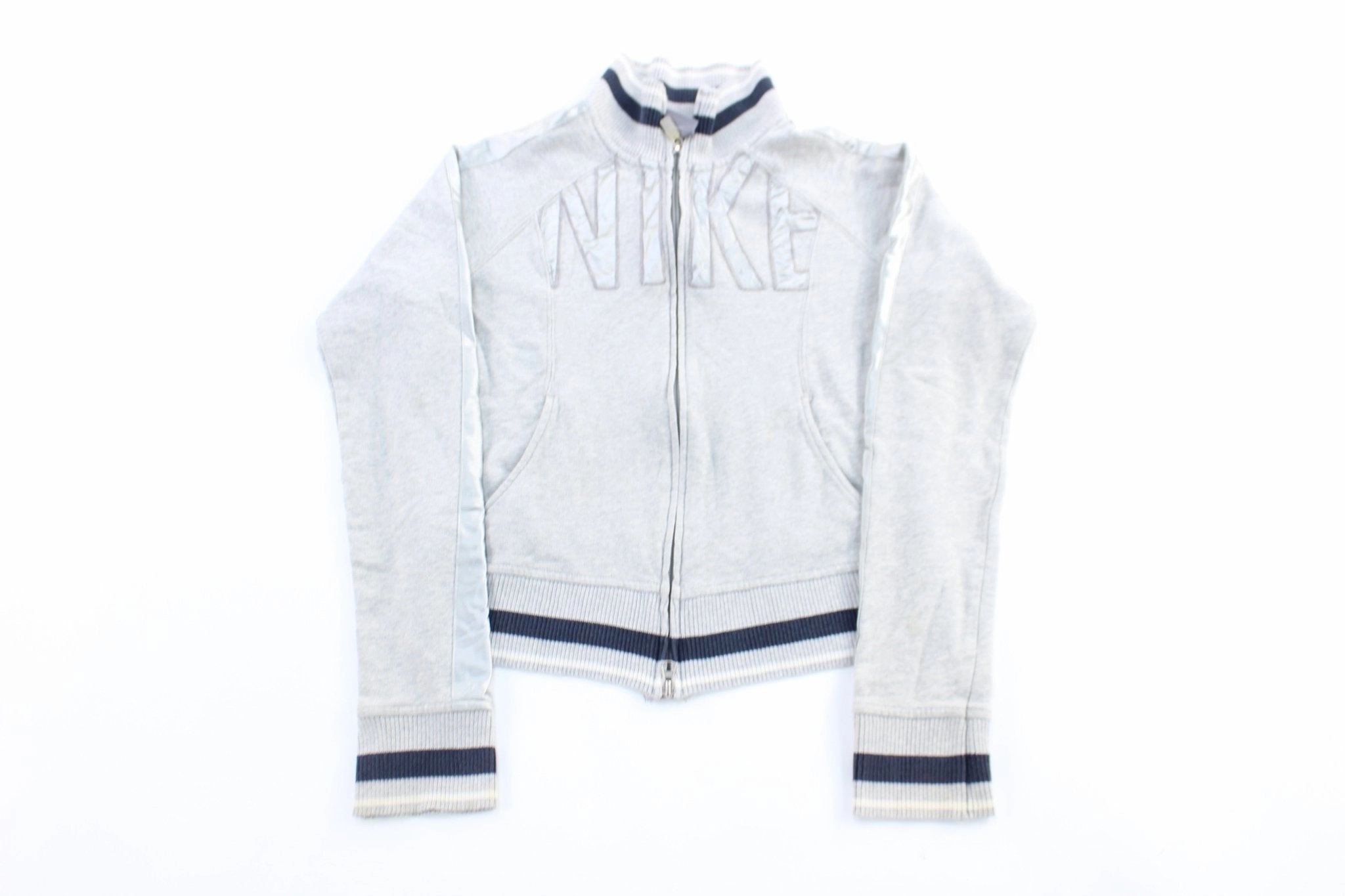 Women's Nike Embroidered Logo Grey Zip Up Jacket Deal Ergonomic Shoulder Design